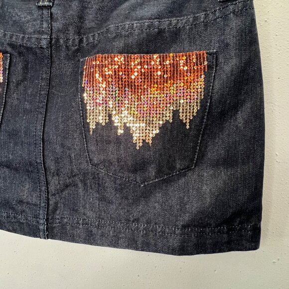 Express Jeans Mini Skirt 8 Dark Wash Metallic Blue Sequin Ombre Drip Barely Worn - Picture 3 of 7